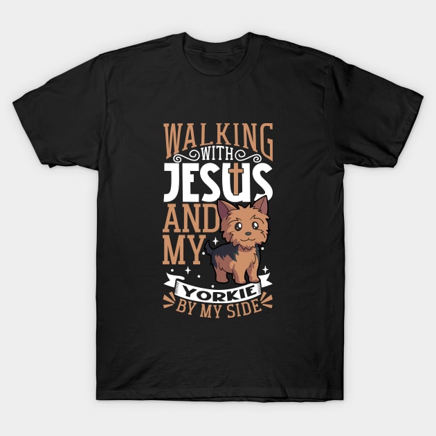 Jesus and dog - Yorkshire Terrier T-Shirt by Modern Medieval Design